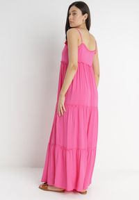 Born2be - Fuksjowa Sukienka Cilaris. Kolor: różowy. Materiał: tkanina, wiskoza. Długość rękawa: na ramiączkach. Wzór: gładki. Sezon: wiosna, lato. Typ sukienki: rozkloszowane. Długość: maxi #6