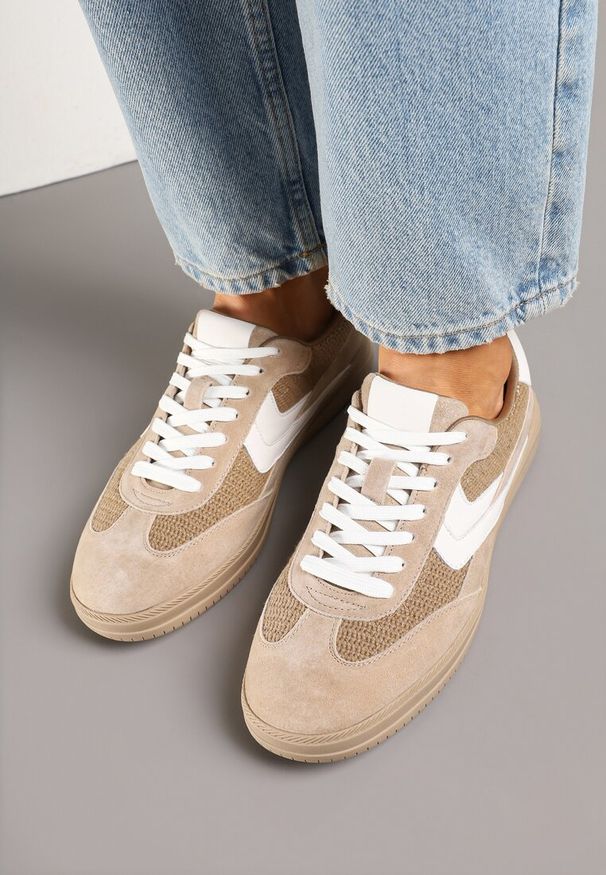 Born2be - Brązowe Skórzane Sneakersy w Stylu Klasycznych Tenisówek Falithiela. Okazja: na co dzień. Kolor: brązowy. Materiał: skóra. Szerokość cholewki: normalna