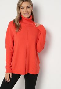 Born2be - Pomarańczowy Sweter z Golfem i Dodatkiem Kaszmiru Rorizia. Okazja: do pracy, na co dzień. Typ kołnierza: golf. Kolor: pomarańczowy. Długość: długie. Wzór: aplikacja. Materiał: kaszmir. Długość rękawa: długi rękaw. Sezon: zima, jesień. Styl: klasyczny, casual