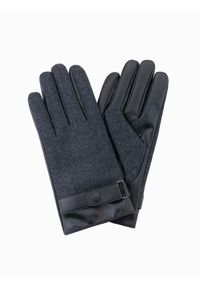 Ombre Clothing - Męskie eleganckie rękawiczki z łączonych materiałów z wełną – grafitowy melanż V2. Kolor: szary. Materiał: wełna, materiał. Wzór: melanż. Styl: elegancki