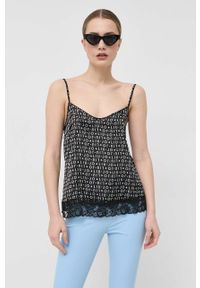 Liu Jo bluzka kolor czarny. Kolor: czarny. Materiał: tkanina, satyna, materiał, koronka. Długość rękawa: na ramiączkach. Wzór: ze splotem #1