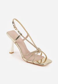 Renee - Złote Sandały VIES na Obcasie z Cyrkoniowymi Paseczkami Selvielle. Zapięcie: sprzączka. Kolor: złoty. Materiał: skóra. Wzór: aplikacja. Sezon: lato. Obcas: na obcasie. Wysokość obcasa: średni #6