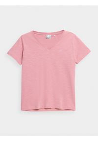 4f - T-shirt oversize gładki damski. Kolor: różowy. Materiał: bawełna, dzianina. Wzór: gładki #1