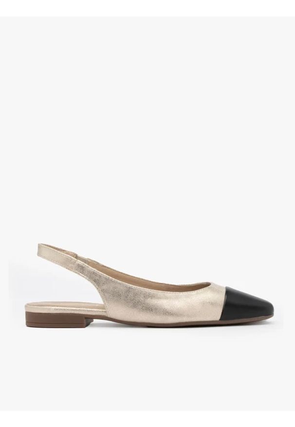 Ryłko - Platynowe baleriny typu slingback z czarnym noskiem. Nosek buta: okrągły. Kolor: szary. Materiał: skóra. Szerokość cholewki: normalna. Styl: street