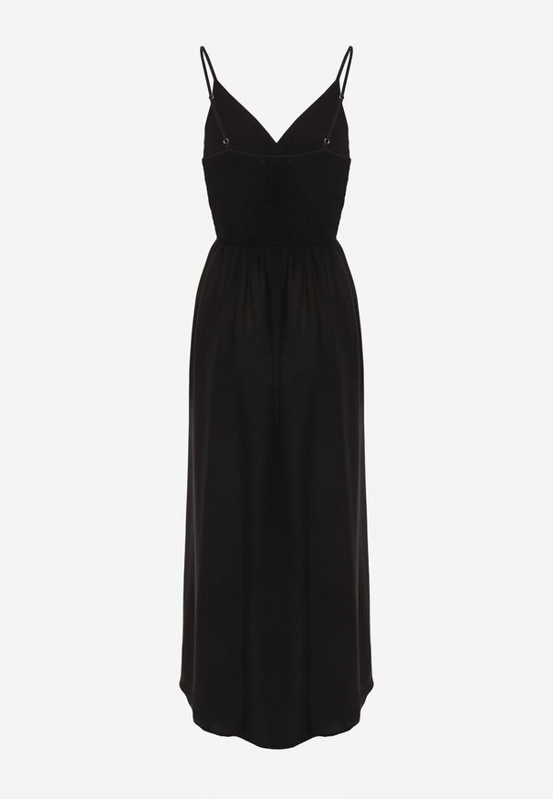 Renee - Czarna Sukienka z Wiskozy Anomaria. Kolor: czarny. Materiał: wiskoza. Długość rękawa: na ramiączkach. Sezon: lato. Typ sukienki: rozkloszowane, kopertowe. Długość: maxi