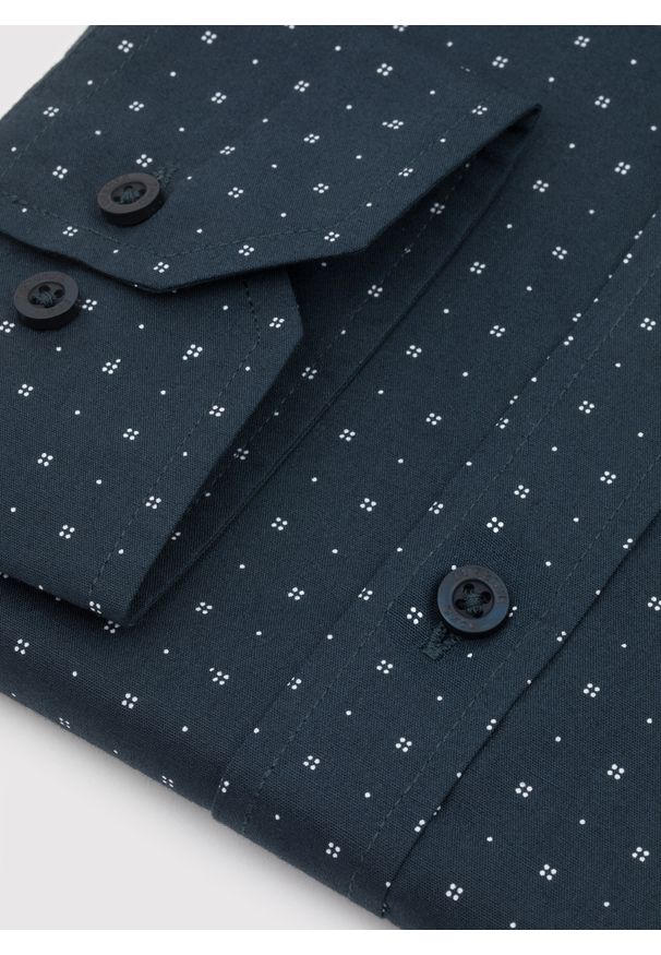 Pako Lorente - PAKO LORENTE - Granatowa koszula męska wzór geometryczny. Kolor: niebieski. Materiał: bawełna. Długość rękawa: długi rękaw. Długość: długie. Wzór: geometria. Sezon: jesień