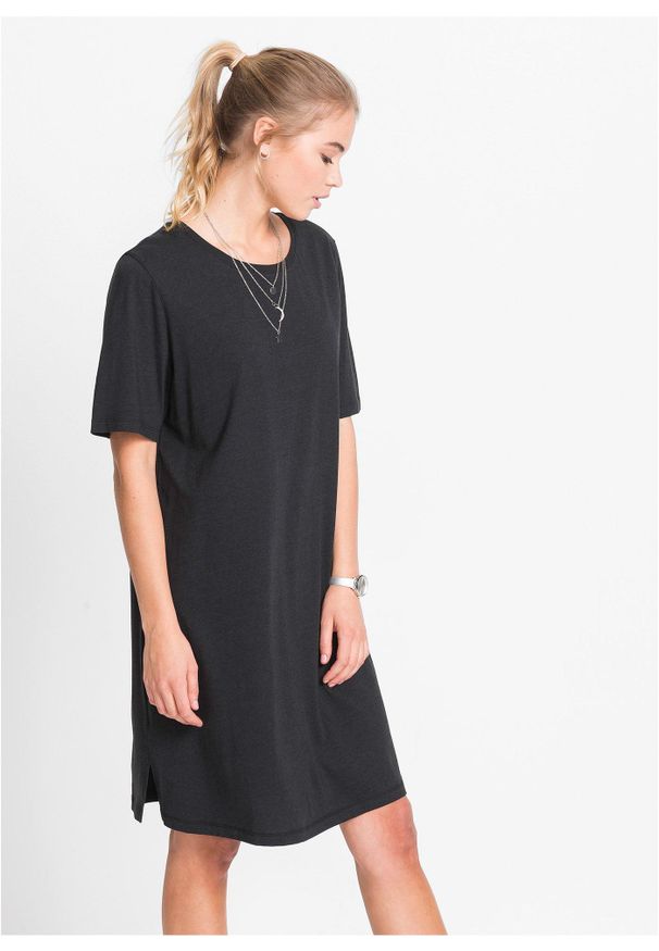 bonprix - Sukienka T-shirtowa oversize. Kolor: czarny. Typ sukienki: oversize. Styl: elegancki