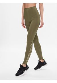 Calvin Klein Performance Legginsy 00GWS3L602 Khaki Slim Fit. Kolor: brązowy. Materiał: syntetyk #1