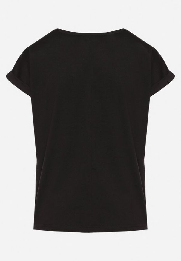Born2be - Czarny T-shirt z Bawełny Ozdobiony Kieszonką Ziarene. Okazja: na co dzień. Kolor: czarny. Materiał: bawełna. Wzór: aplikacja. Styl: sportowy, casual