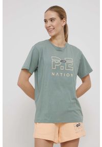 P.E Nation t-shirt bawełniany kolor zielony. Okazja: na co dzień. Kolor: zielony. Materiał: bawełna. Wzór: nadruk. Styl: casual #2