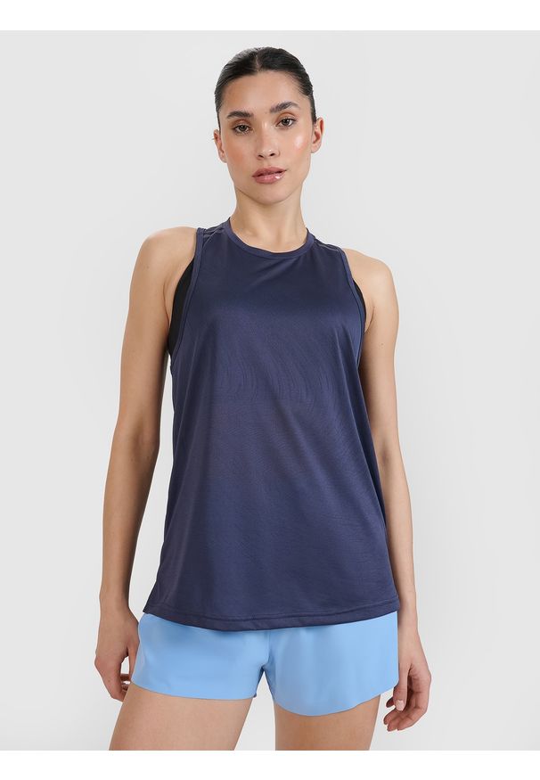4f - 4F Top do biegania regular szybkoschnący damski - szary M. Kolor: szary. Materiał: włókno, materiał, dzianina, syntetyk. Długość rękawa: na ramiączkach. Długość: krótkie. Wzór: ze splotem, gładki. Sport: bieganie, fitness