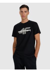 4f - 4F T-shirt regular z nadrukiem męski - czarny XL. Kolor: czarny. Materiał: skóra, materiał, bawełna. Wzór: nadruk