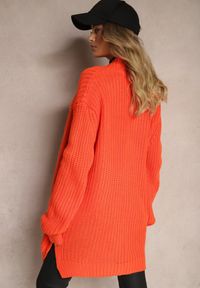 Renee - Pomarańczowy Kardigan z Kieszeniami Niezapinany Parika. Okazja: na co dzień, na spotkanie biznesowe. Kolor: pomarańczowy. Materiał: jeans. Styl: wizytowy, biznesowy, elegancki, casual #4