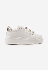 Born2be - Biało-Złote Sneakersy Obiara. Kolor: biały. Materiał: materiał. Szerokość cholewki: normalna. Wzór: aplikacja #5
