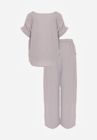 Renee - Jasnoszary Komplet Bluzka i Luźne Spodnie z Wiskozą i Kieszonkami Efraria. Kolor: szary. Materiał: wiskoza. Wzór: aplikacja #4