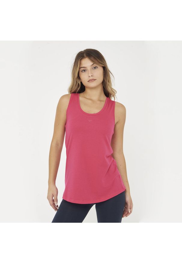 LEGEA - Top fitness damski MIMAS ciemnoróżowy. Kolor: różowy. Materiał: bawełna. Sport: fitness