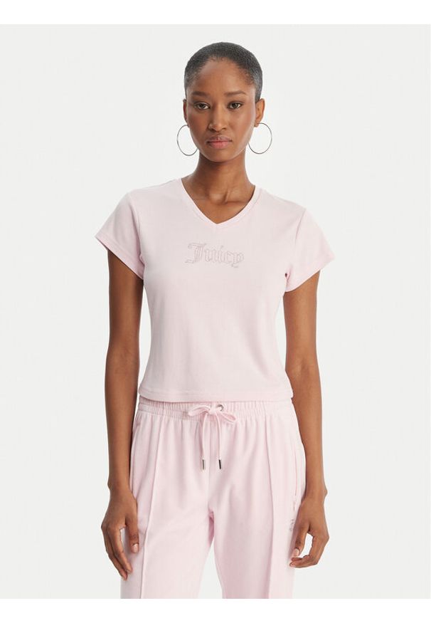 Juicy Couture T-Shirt Capped JCWCT126318 Różowy Slim Fit. Kolor: różowy