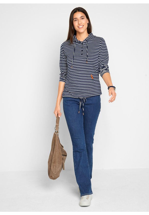 bonprix - Dżinsy w fasonie bootcut, mid waist, z bawełny organicznej. Kolor: niebieski