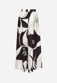 Born2be - Czarno-Białe Wiskozowe Spodnie z Szerokimi Nogawkami i Gumką w Pasie Torria. Okazja: na co dzień. Kolor: czarny. Materiał: wiskoza. Styl: elegancki, casual