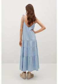 mango - Mango Sukienka DALIA midi rozkloszowana. Kolor: niebieski. Materiał: bawełna, materiał. Długość rękawa: na ramiączkach. Typ sukienki: rozkloszowane. Długość: midi #8