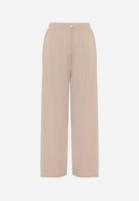 Born2be - Beżowe Spodnie z Wysokim Stanem i Szerokimi Nogawkami Zdobione Guzikiem Kelesh. Okazja: do pracy, na co dzień. Stan: podwyższony. Kolekcja: plus size. Kolor: beżowy. Materiał: tkanina, prążkowany. Długość: długie. Wzór: aplikacja. Styl: elegancki, casual #7