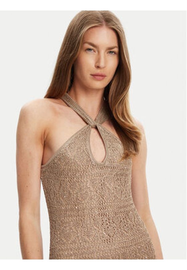 Guess Sukienka dzianinowa W5YK48 Z37G0 Beżowy Slim Fit. Kolor: beżowy. Materiał: syntetyk