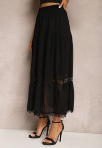 Renee - Czarna Spódnica Maxi Rozkloszowana z Ozdobną Tasiemką z Koronki Rionette. Okazja: na co dzień. Kolor: czarny. Materiał: koronka. Wzór: koronka. Styl: elegancki, casual #5