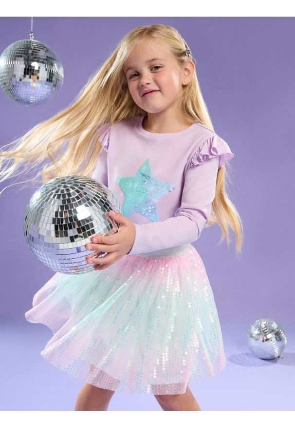 Sinsay - Bawełniana koszulka z połyskującymi cekinami - fioletowy. Kolor: fioletowy. Materiał: bawełna