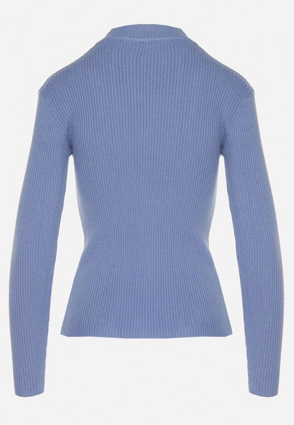 Born2be - Niebieski Sweter z Golfem z Ozdobnym Wycięciem Essine. Typ kołnierza: golf. Kolor: niebieski. Materiał: materiał. Sezon: zima