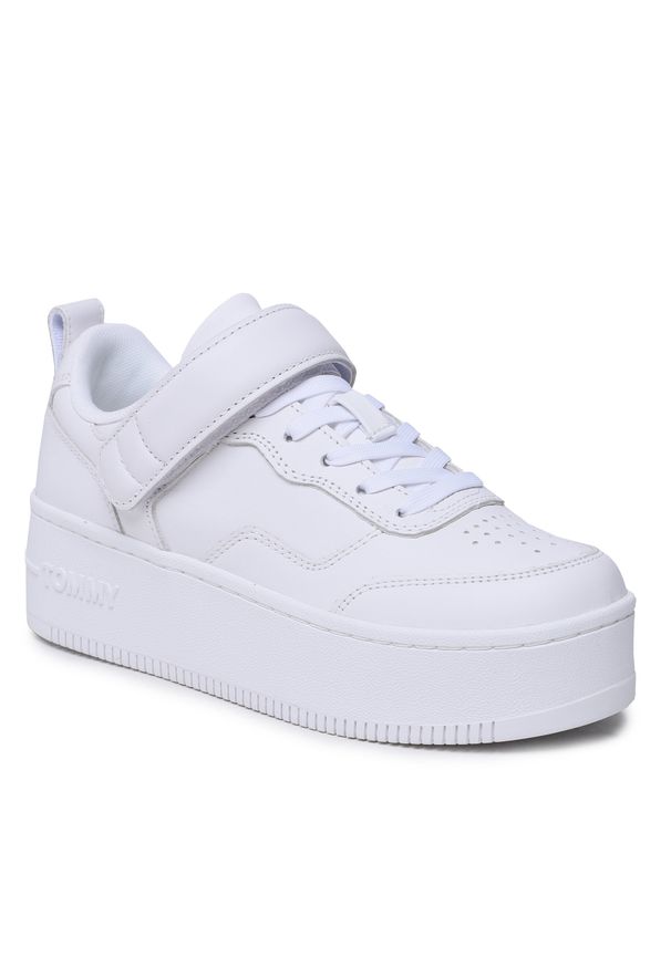 Sneakersy Tommy Jeans Velcro Flatform EN0EN02101 White 0K4. Kolor: biały. Materiał: skóra