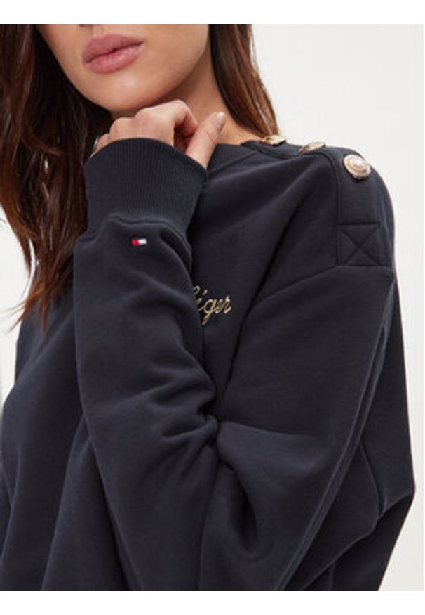 TOMMY HILFIGER - Tommy Hilfiger Bluza Gold Button WW0WW41235 Granatowy Regular Fit. Kolor: niebieski. Materiał: bawełna