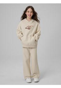 4f - 4F Bluza dresowa regular z kapturem dziewczęca - beżowa 164 (13-14 lat). Okazja: na spacer, na co dzień, na uczelnię. Typ kołnierza: kaptur. Kolor: beżowy. Materiał: dresówka. Sezon: lato. Styl: casual, klasyczny #2