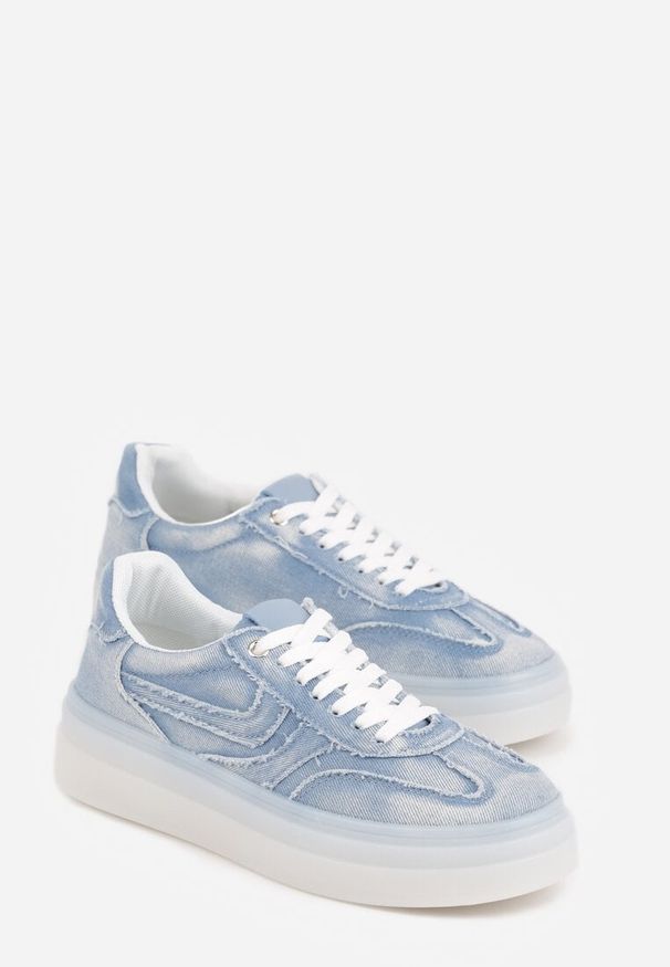 Born2be - Niebieskie Sneakersy na Grubej Podeszwie Ozdobione Denimem Eriphithea. Okazja: na co dzień. Kolor: niebieski. Materiał: denim. Wzór: aplikacja