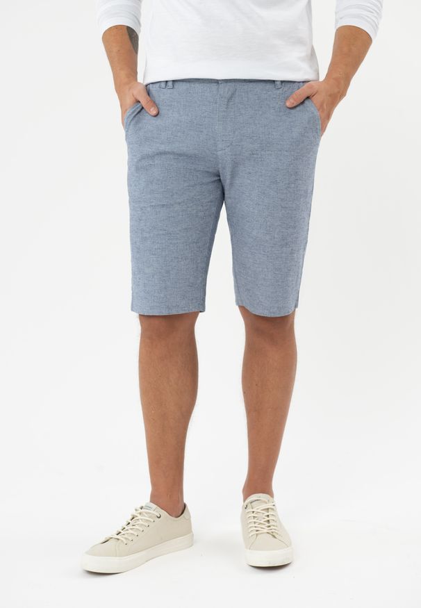 Volcano - Krótkie spodnie chino P-BRAXTON. Materiał: skóra, len, materiał, elastan, tkanina, bawełna. Długość: krótkie. Wzór: melanż, paski. Sezon: lato. Styl: wizytowy, klasyczny