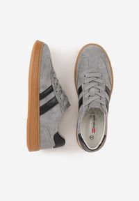 Born2be - Szare Skórzane Sneakersy i Ozdobnymi Paskami Zelisei. Okazja: na co dzień. Zapięcie: pasek. Kolor: szary. Materiał: skóra #9