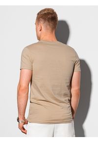 Ombre Clothing - T-shirt męski bawełniany BASIC S1370 - beżowy - XXL. Kolor: beżowy. Materiał: bawełna. Styl: klasyczny