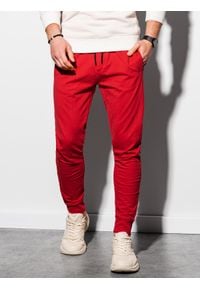 Ombre Clothing - Spodnie męskie dresowe joggery P952 - czerwone - XXL. Kolor: czerwony. Materiał: dresówka #6