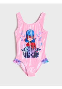 Sinsay - Kostium kąpielowy z holograficznym printem Miraculous - różowy. Kolor: różowy. Wzór: nadruk #1