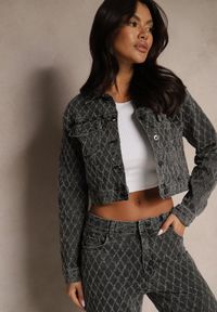 Renee - Szara Jeansowa Kurtka z Bawełny Ozdobiona Przetarciami Ariswenna. Okazja: na co dzień. Kolor: szary. Materiał: bawełna, jeans. Długość: krótkie. Wzór: aplikacja. Styl: casual