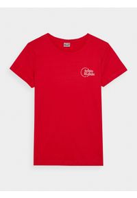 4f - T-shirt slim z nadrukiem damski - czerwony. Okazja: na co dzień. Kolor: czerwony. Materiał: jersey, dzianina, bawełna. Wzór: nadruk. Styl: casual, klasyczny, sportowy