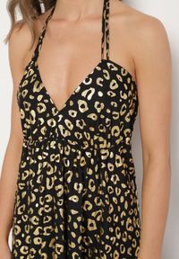 Born2be - Czarna Sukienka z Wiskozy z Odkrytymi Plecami i Metalicznym Nadrukiem w Panterkę Linadea. Typ kołnierza: dekolt w serek. Kolor: czarny. Materiał: wiskoza. Wzór: nadruk, motyw zwierzęcy. Typ sukienki: rozkloszowane #6