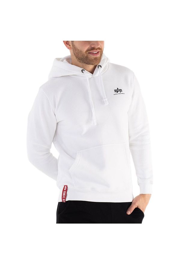 Bluza Alpha Industries Basic Hoody Small Logo 19631809 - biała. Typ kołnierza: kaptur. Kolor: biały. Materiał: poliester, bawełna. Wzór: aplikacja. Styl: klasyczny