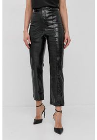 BARDOT - Bardot Spodnie damskie kolor czarny proste high waist. Okazja: na co dzień. Stan: podwyższony. Kolor: czarny. Materiał: skóra. Styl: casual