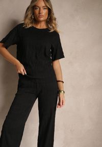 Renee - Czarny Casualowy Komplet z Szerokimi Spodniami i T-shirtem Devineva. Kolor: czarny. Materiał: tkanina #5