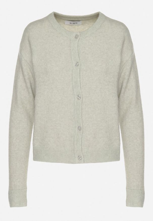 Born2be - Jasnozielony Kardigan o Klasycznym Kroju z Okrągłym Dekoltem Renfira. Okazja: na co dzień. Kolor: zielony. Materiał: jeans. Długość rękawa: długi rękaw. Długość: długie. Wzór: aplikacja. Styl: klasyczny