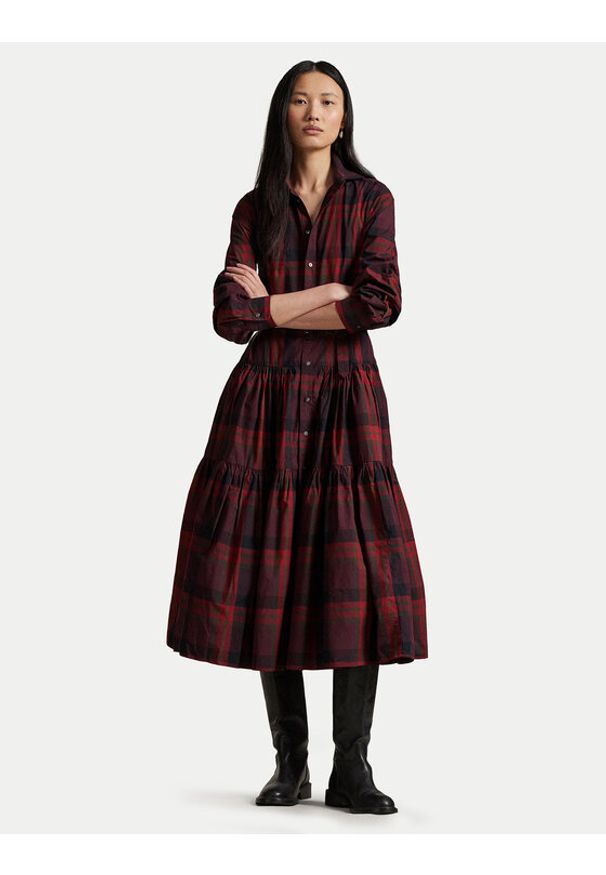 Polo Ralph Lauren Sukienka koszulowa 211A13260001 Bordowy Regular Fit. Typ kołnierza: polo. Kolor: czerwony. Materiał: bawełna. Typ sukienki: koszulowe