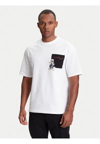 Karl Lagerfeld - KARL LAGERFELD T-Shirt 755097 553270 Biały Regular Fit. Typ kołnierza: dekolt w karo. Kolor: biały. Materiał: bawełna