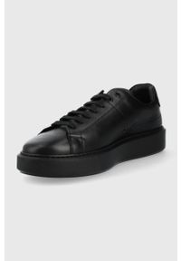 Hugo - HUGO sneakersy skórzane Quiver kolor czarny. Nosek buta: okrągły. Zapięcie: sznurówki. Kolor: czarny. Materiał: skóra