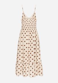 Renee - Beżowa Sukienka z Wiskozy w Grochy o Taliowanym Kroju na Ramiączka Lavilsa. Okazja: na co dzień. Kolor: beżowy. Materiał: wiskoza. Długość rękawa: na ramiączkach. Wzór: grochy. Styl: casual #6