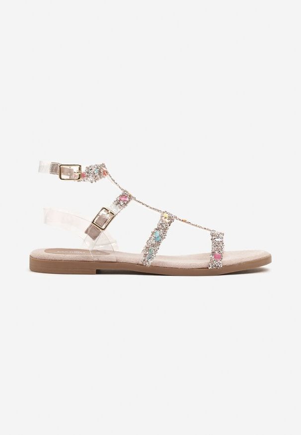 Born2be - Beżowe Sandały w Stylu Rzymianek z Cyrkoniami Ovianne. Okazja: na co dzień. Kolor: beżowy. Styl: casual